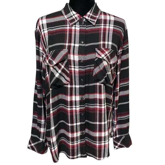 Sanctuary Plaid Boyfriend Button Shirt Large Grunge Western Cowgirl Style - Picture 2 of 6